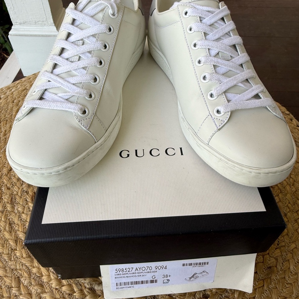 Gucci White Sneakers Textured Leather Low-Top